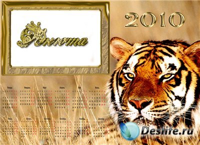 Рамка календарь для фотошопа с Тигром на 2010 год