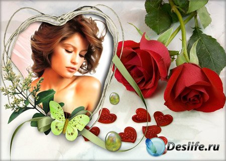 Фоторамка с розами и сердечками
