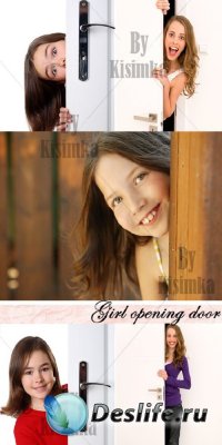 Stock Photo: Girl Opening Door