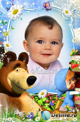 Яркая детская рамочка для фото с героями м/ф Маша и медведь - Большая стирк ...