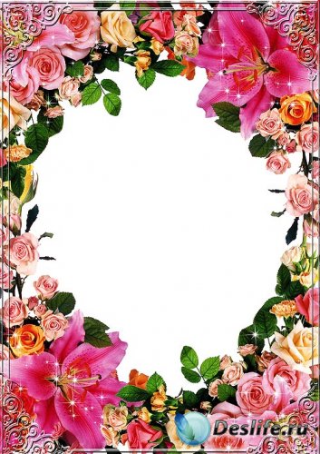 Цветочная рамка для фотошопа – Розы и лилии красиво сочетаются