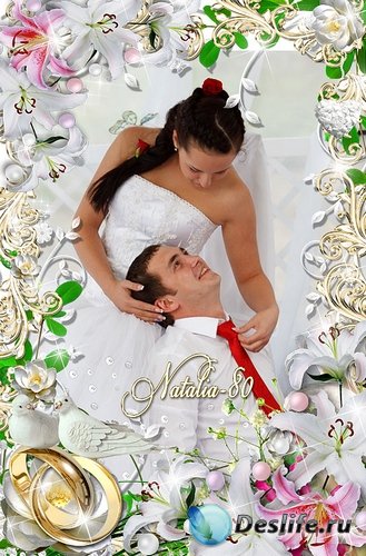 Белоснежная свадебная рамочка для оформления праздничных фото - Волшебство лилий