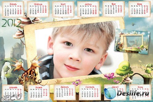 Детский календарь 2012 с вырезом для фото - Остров Дракона