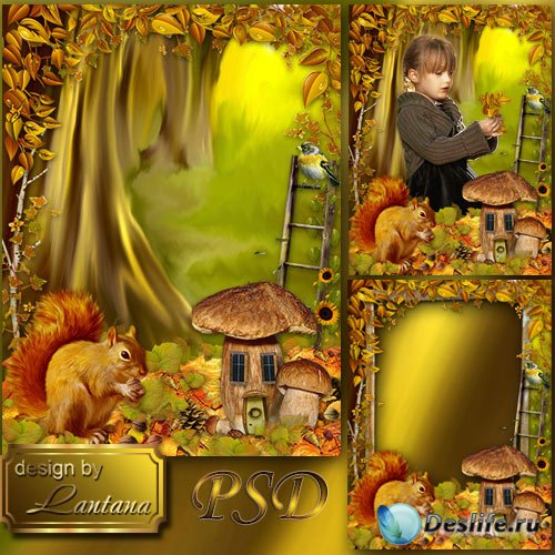 Детский исходник и рамка - Осенняя сказка ходит по лесу неслышно