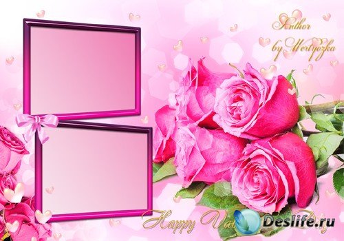 Розовые розы в день святого валентина - Рамка для фотошопа