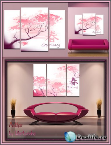 Триптих в psd формате - Сакура, японская вишня, символ Японии