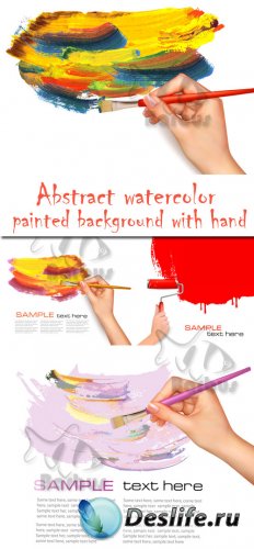 Abstract watercolor painted background with hand /      