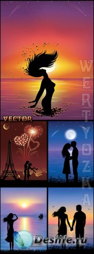     / Lovers at sunset - vector