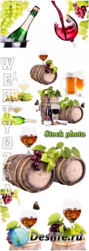 ,       / Wine, barrel with wine on a white backg ...