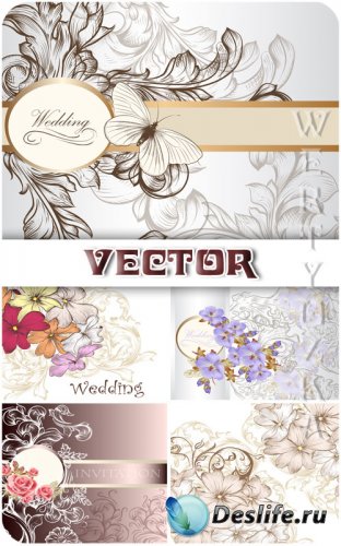       / Wedding backgrounds with flowers and butterflies - vector