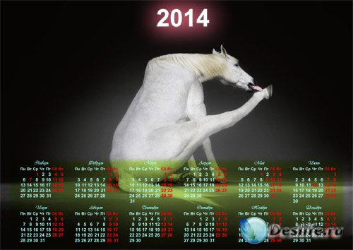  Красивый календарь - Белая веселая лошадь 