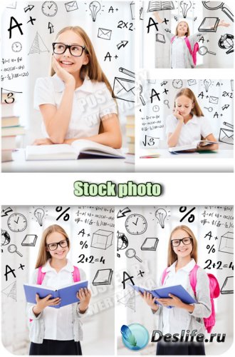     / Girl schoolgirl with a book - stock photos