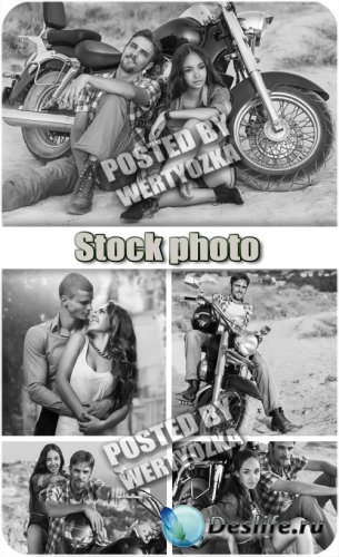      / Man and a girl on a motorcycle - stock phot ...
