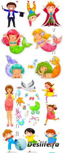         / Mermaids and toys in Vector