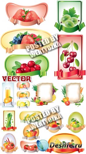       / Labels with fruits and vegetables - stock  ...