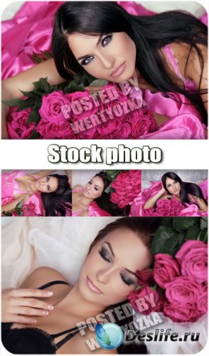      / Beautiful girl surrounded by roses - sto ...