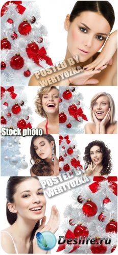    / Girls and christmas tree - stock photo