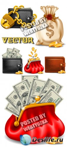       / Purse with money and gold coins - stock vector