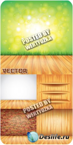  ,   / Wooden floors, brick walls - stock vector