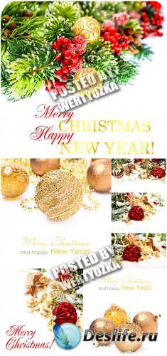      / Christmas tree and golden christmas balls - stock photos