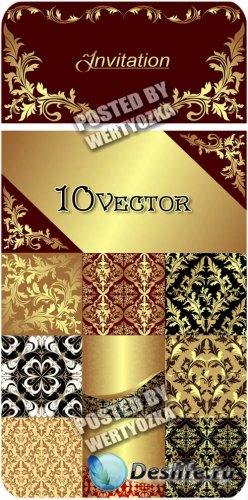  , ,  / Gold backgrounds, patterns, ornaments - stock vector