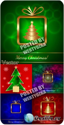      / Christmas background with golden christmas tree - stock vector