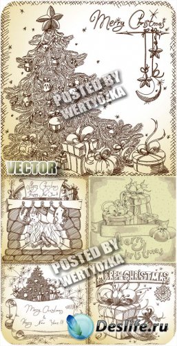      / Vintage vector background with Christmas tree