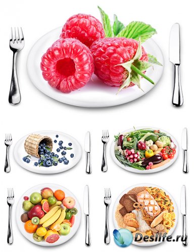 Растровый клипарт - Еда, фрукты, ягоды на тарелке