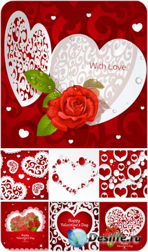 С днем святого валентина, сердечки и красные розы - вектор