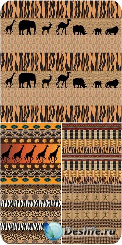 Африканские векторные фоны с животными и орнаментами