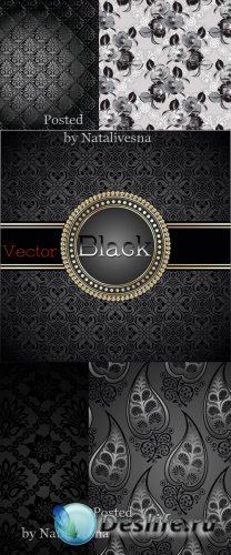 Черные цветочные  фоны в Векторе с узорами