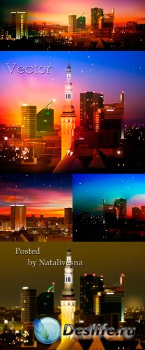 Векторные фоны – Ночной город в свете Луны/ Vector - Night city