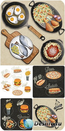 , , ,    / Fast food, fish, meat, food vector