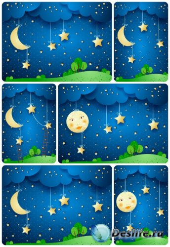    , ,  / Vector night sky, the moon, the sun