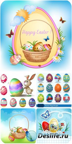  ,       / Easter basket, bunny and Easter eggs vector