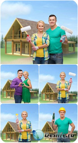 Ремонт дома, мужчина и женщина / Home repair, man and woman - Stock Photo