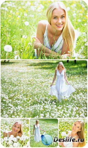    / Girl with dandelions - Stock photo