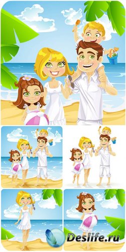    ,     / Family holidays by the sea, happy family vector