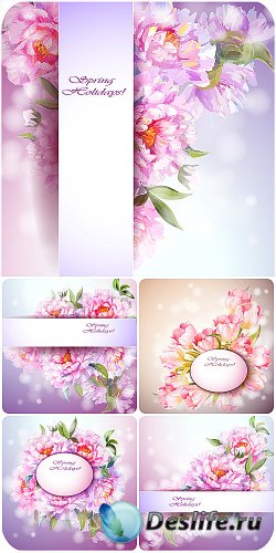        / Spring vector backgrounds with peonies and tulips