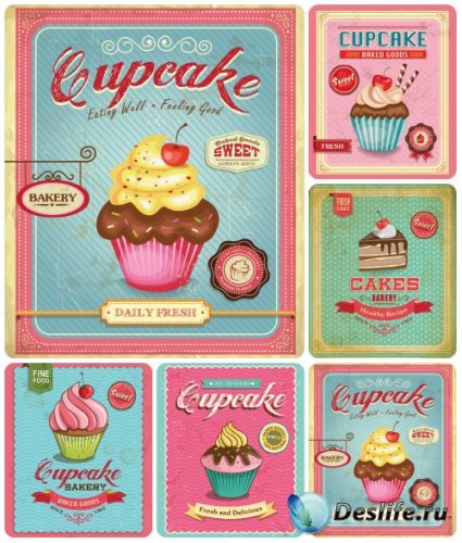   ,     / Cupcakes with fruits , pastries vector