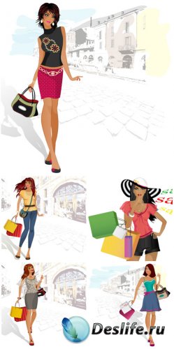    ,    / Fashion girls vector, shopping trip