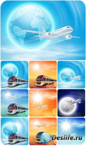 ,   ,   / Travel, plane and train, vector backgrounds
