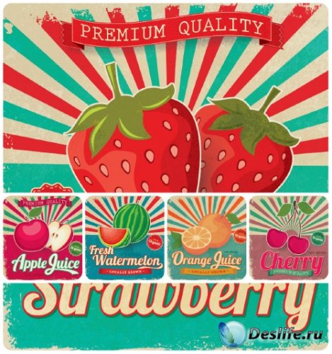      ,   / Fruits and berries in vintage style, vector backgrounds