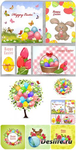 С праздником пасхи, векторные пасхальные фоны и элементы / Happy Easter, Ea ...