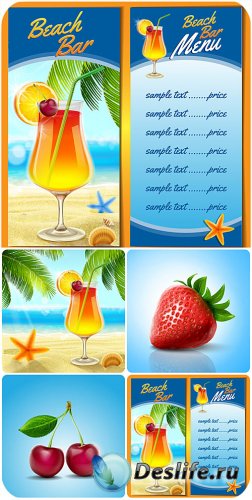    ,    / Cocktail menu at sea, strawberry vector