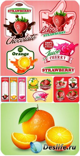     ,    / Labels with fruits and berries, citrus vector