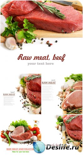       / Fresh meat with herbs and spices - Stock Photo