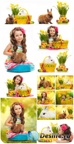 ,     / Easter girl with Easter bunnies - St ...