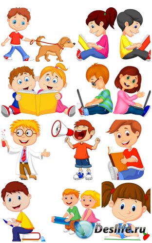   ,      / Vector children, boys and girls with books