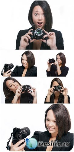 Девушка с фотоаппаратом / Girl with camera - Stock Photo